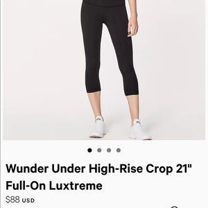 Lululemon Wunderunder crop leggings, size 6